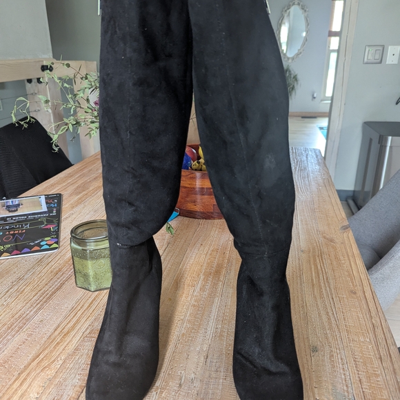 Black Suede Knee-High Boots - Picture 2 of 2